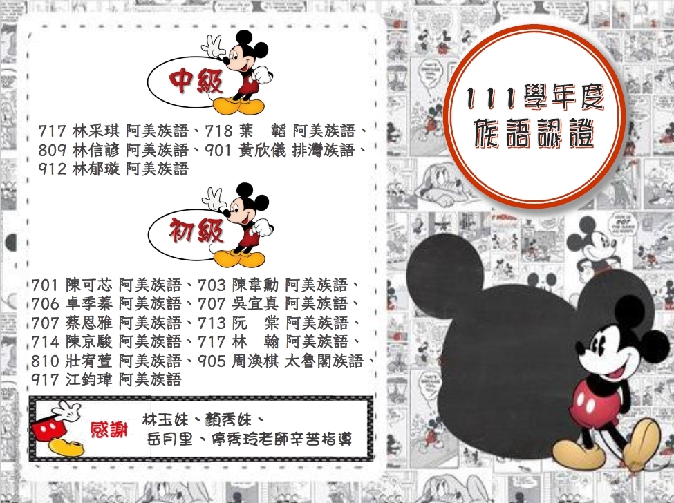 111族語認證通過名單
