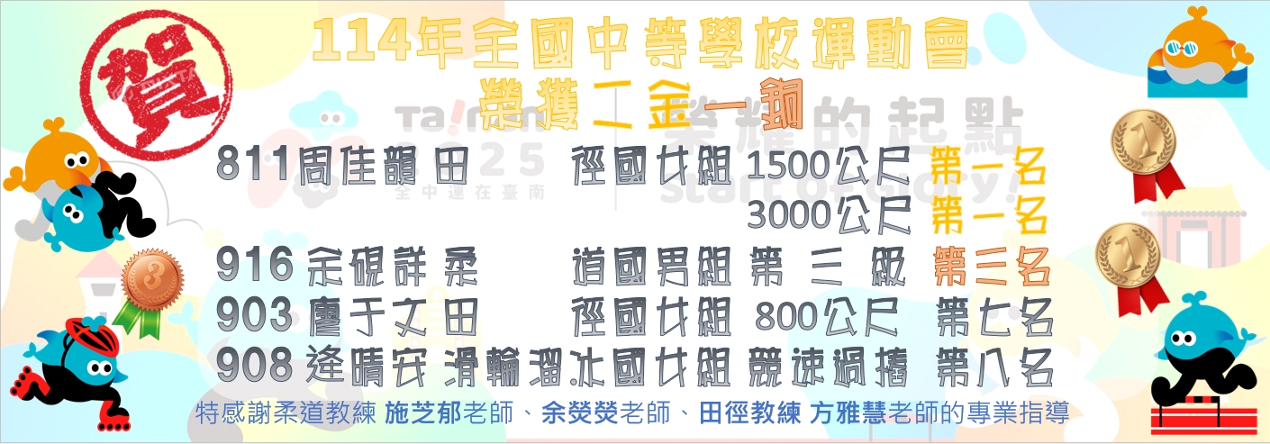 114年全國中等學校運動會田徑隊柔道隊成績榮譽榜