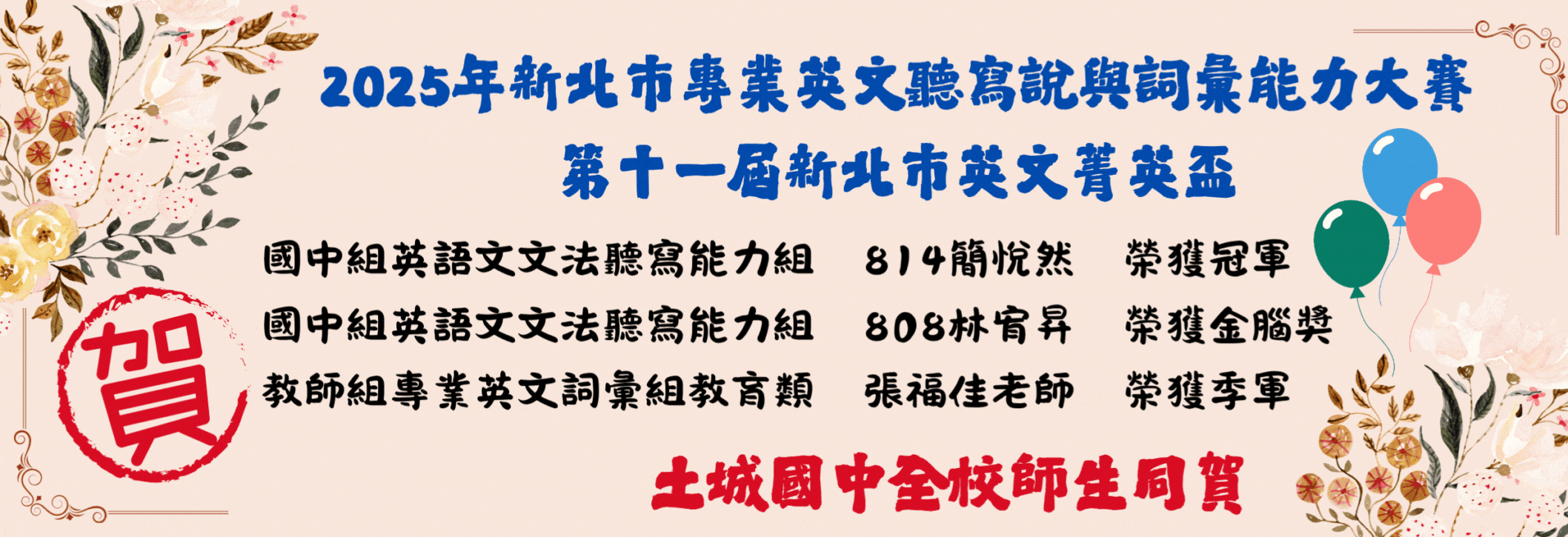 2025第十一屆新北市英文菁英盃得獎結果