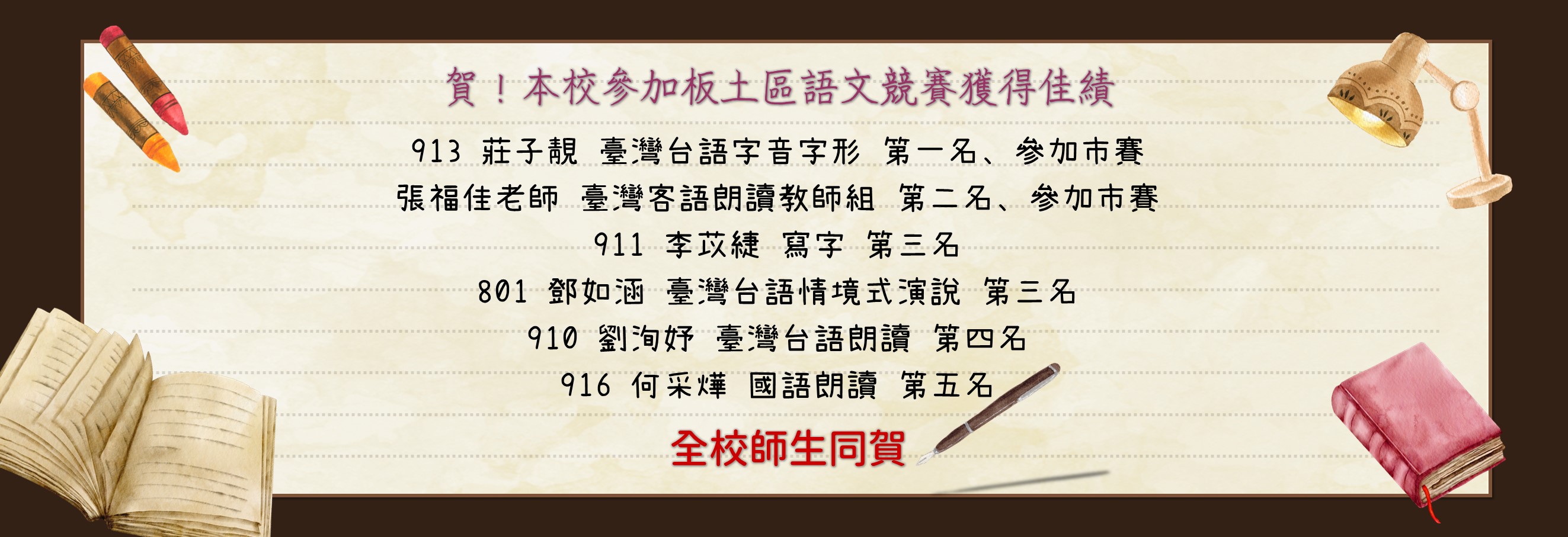 賀！本校參加114學年度板土區國語文競賽獲得佳績！